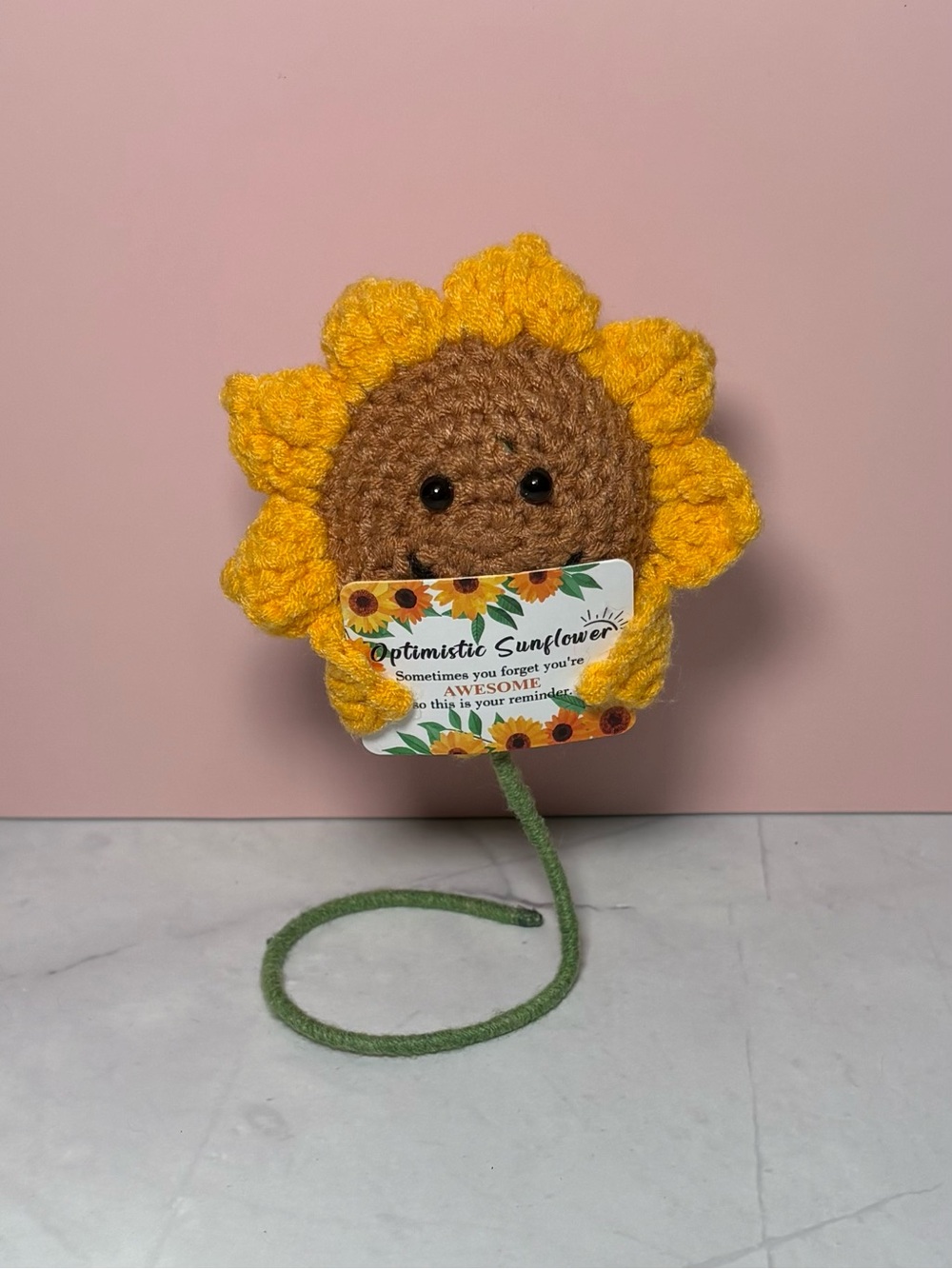 🌻 Optimistic Sunflower Crochet Positive Affirmation Desk Decor Gift